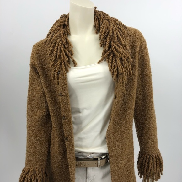 Lucidity Women’s M Cardigan Sweater Tan Fringe Wool Blend Long Sleeve RN# 75343 - Picture 10 of 13